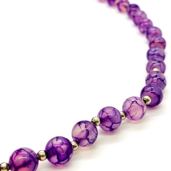 Vintage Amethyst Dragon Vein Glass Bead Necklace RARE! - Picture 4 of 13